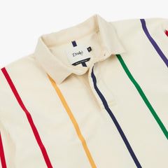 Drake’s Primary Vertical Stripe Cotton Rugby Shirt White Multi Rugby Collar Detail