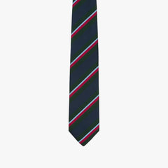 Drake’s Regimental Stripe Mogador Cotton-Silk Tipped Tie Green Navy Tipped End Detail