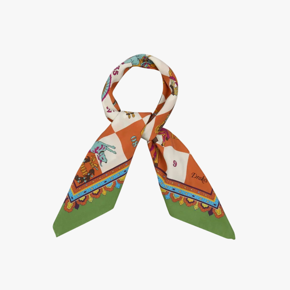 Drake’s Snakes and Ladders Print Silk Bandana Green Border Detail