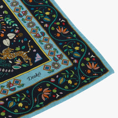 Drake’s Tiger Garden Print Wool-Silk Bandana Navy Brand Label Detail