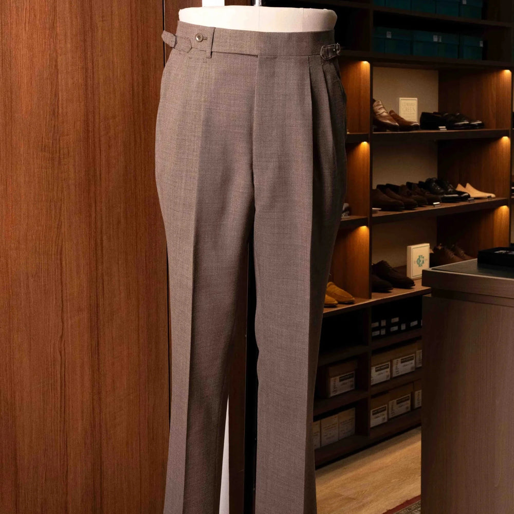 Front view of the Drummers Trousers Beige showing the clean tailored silhouette, straight leg profile, and warm beige tone.
