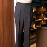 Front view of the Drummers Trousers Mid Grey showing the straight-leg silhouette, clean tailoring, and versatile mid-grey tone.