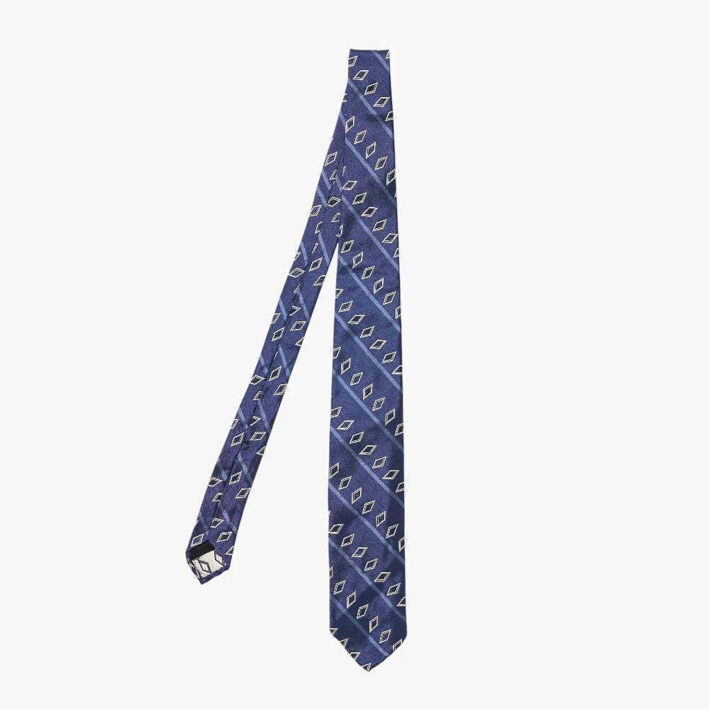 Full view of the F.Marino Diamond Navy 231-227 Silk Tie showing the navy base and small repeating diamond motif.