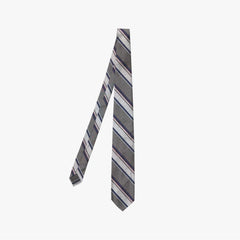 Full view of the F.Marino Navy/Grey 231-003 Silk Tie showing the refined striped design and hand-crafted Neapolitan construction.