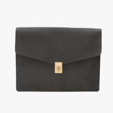 Front view of the Frank Clegg 15-inch Lock Portfolio Case in Goatskin Black