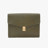 Front view of the Frank Clegg 15-inch Lock Portfolio Case in Goatskin Mint