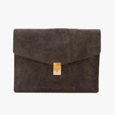 Front view of the Frank Clegg 15-inch Lock Portfolio Case in Suede Chocolate