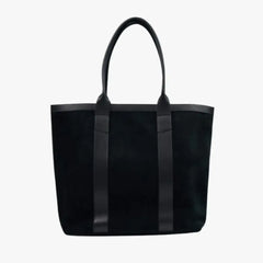 Front view of the Frank Clegg for Refinement Suede Tote Bag in Black