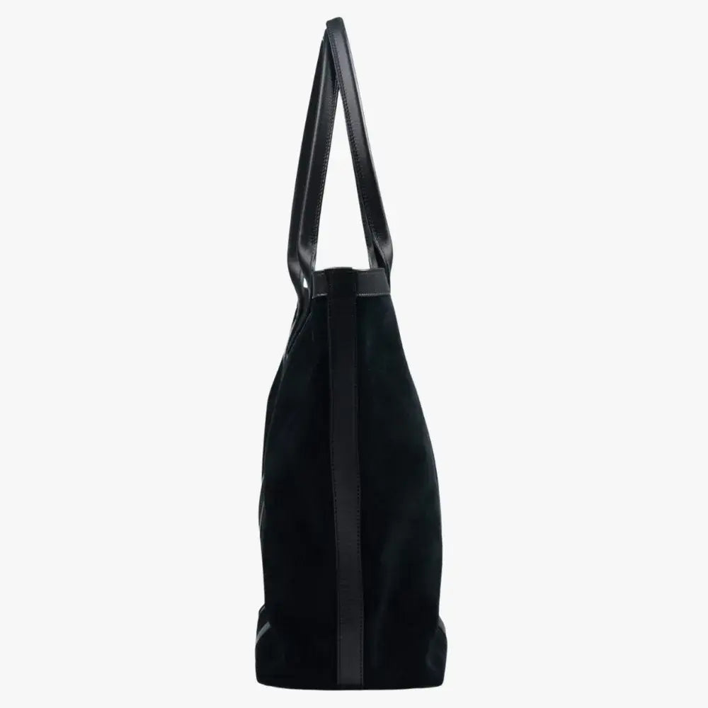 Side angle of the Frank Clegg for Refinement Suede Tote Bag Black
