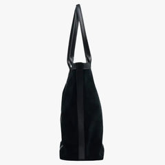 Side angle of the Frank Clegg for Refinement Suede Tote Bag Black