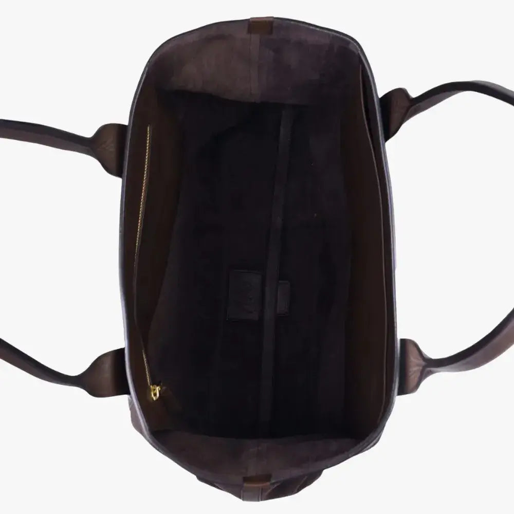 Inner pocket of the Frank Clegg for Refinement Suede Tote Bag Chocolate