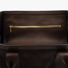 Interior zip pocket of the Frank Clegg for Refinement Suede Tote Bag Chocolate
