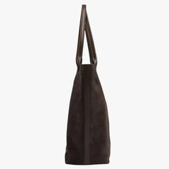 Side angle of the Frank Clegg for Refinement Suede Tote Bag Chocolate