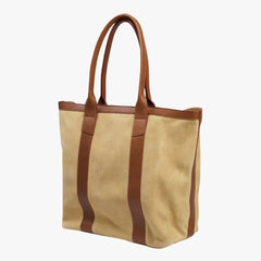 Front view of the Frank Clegg for Refinement Suede Tote Bag in Sand
