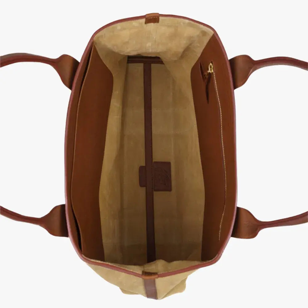 Inner pocket of the Frank Clegg for Refinement Suede Tote Bag Sand