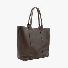 Side angle of the Frank Clegg for Refinement Tumbled Chocolate Tote Bag