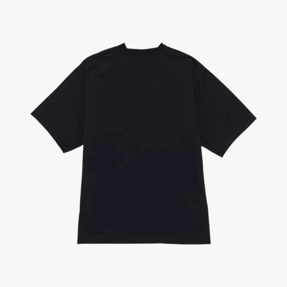 Back view of the Hand Room mock neck T-shirt in black showing the smooth structure and relaxed fit.