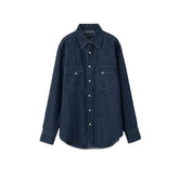 Hand Room Denim Western Shirt Dark Indigo front view