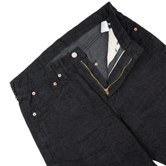 Close-up of the waistband button on the Hand Room Exclusive for Refinement Wide Fit Stonewash Black jeans