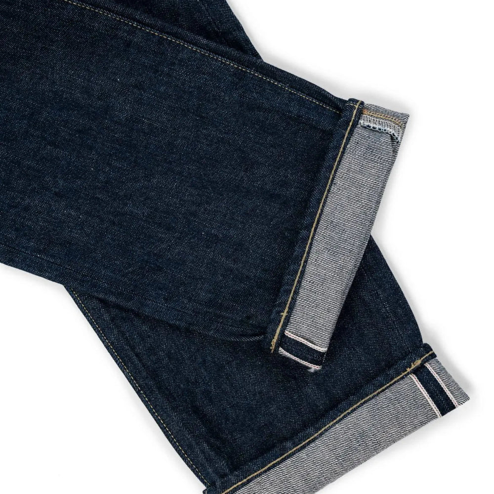 Hem and leg opening detail of the Hand Room Exclusive for Refinement Wide Fit One Washed Indigo jeans