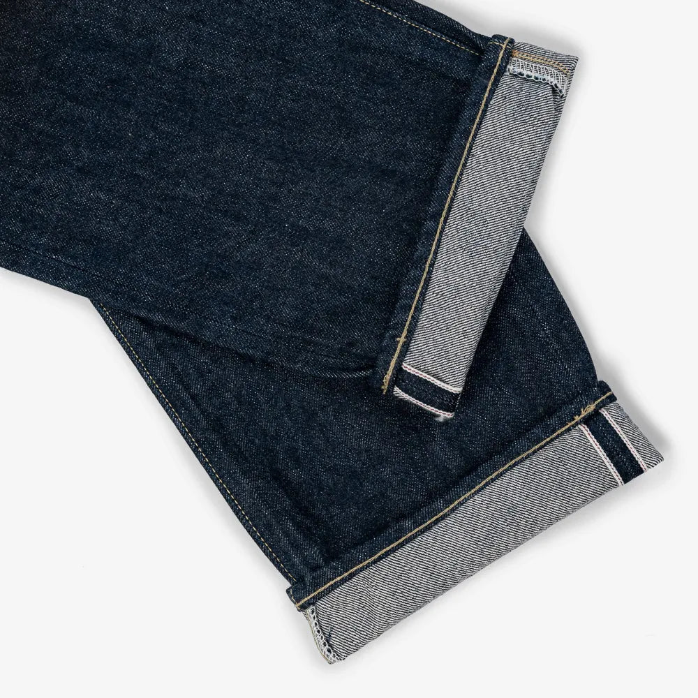 Hem and leg opening detail of the Hand Room Exclusive for Refinement Wide Fit One Washed Indigo jeans
