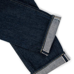 Hem and leg opening detail of the Hand Room Exclusive for Refinement Wide Fit One Washed Indigo jeans