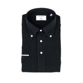 Folded front view of the Hitoyoshi for Refinement Button Down Polo Black