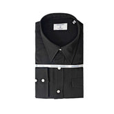 Folded view of the Hitoyoshi for Refinement Dress Western Shirt Rayon Black showing the collar form, rayon texture, and neat folding.