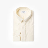 Front view of the Hitoyoshi Oxford Cloth Button Down Shirt in Ivory showing the clean silhouette, classic button-down collar, and soft ivory Oxford texture.