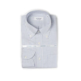 Hitoyoshi Oxford Cloth Button Down Navy Stripe shirt front view