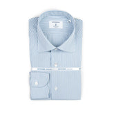 Folded view of the Hitoyoshi Spread Collar Candy Stripe Shirt Grey showing the collar shape, stripe alignment, and tidy folding.