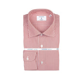 Folded view of the Hitoyoshi Spread Collar Candy Stripe Shirt Red showing collar shape, stripe pattern, and neat folding.