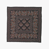 Full view of the Holliday & Brown pocket square in grey, showing the complete paisley motif and balanced border design.