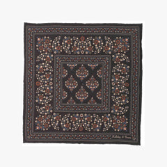 Full view of the Holliday & Brown pocket square in grey, showing the complete paisley motif and balanced border design.