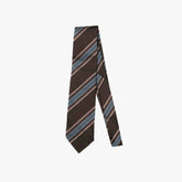 Full view of the Holliday & Brown Signature Stripe Tie in brown and blue, showing the classic stripe layout and elegant tie silhouette.