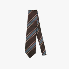 Full view of the Holliday & Brown Signature Stripe Tie in brown and blue, showing the classic stripe layout and elegant tie silhouette.