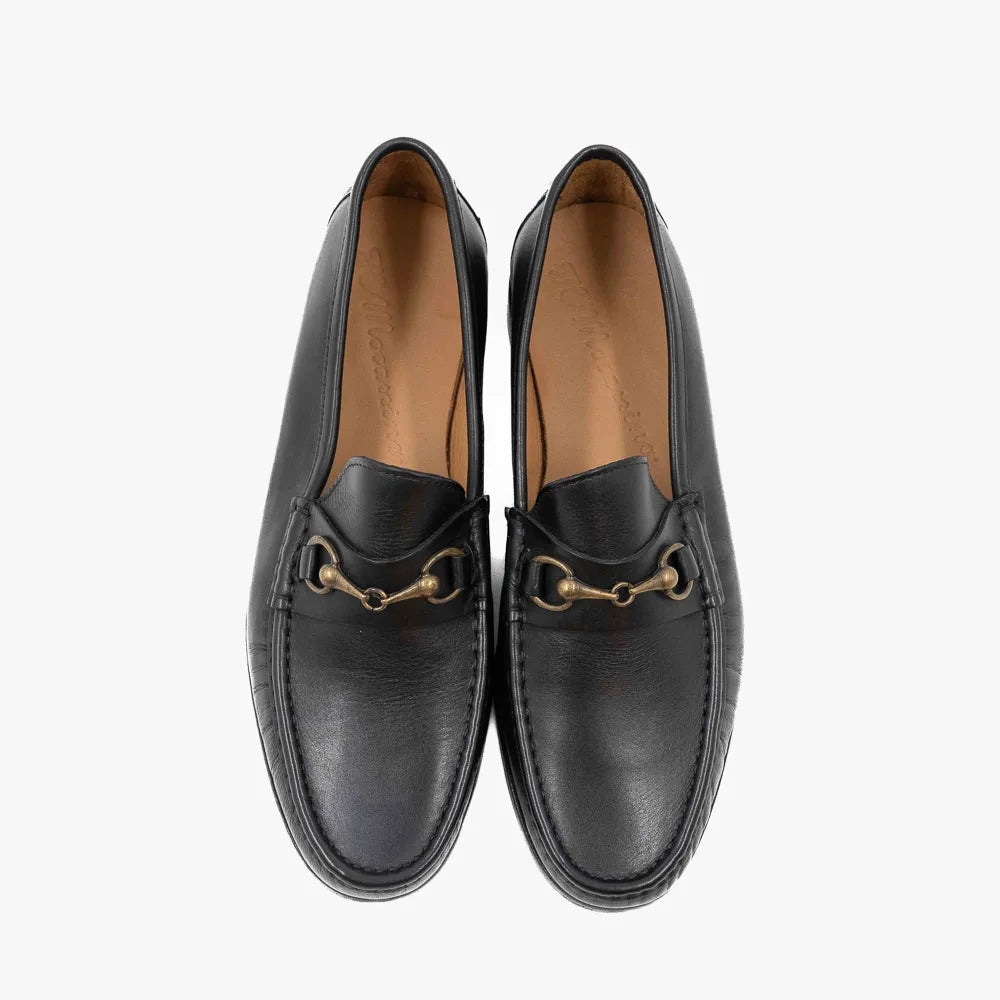Top view of Il Mocassino B-Reverso Mgo 17 loafer in black Vitello Flou leather.