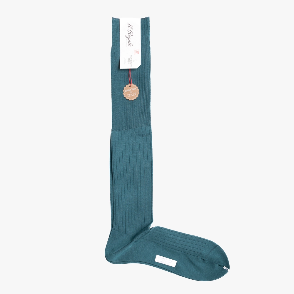 Full view of the Il Regalo 8x2 Rib Over-The-Calf Socks in Green showing the length, rib texture, and overall silhouette.