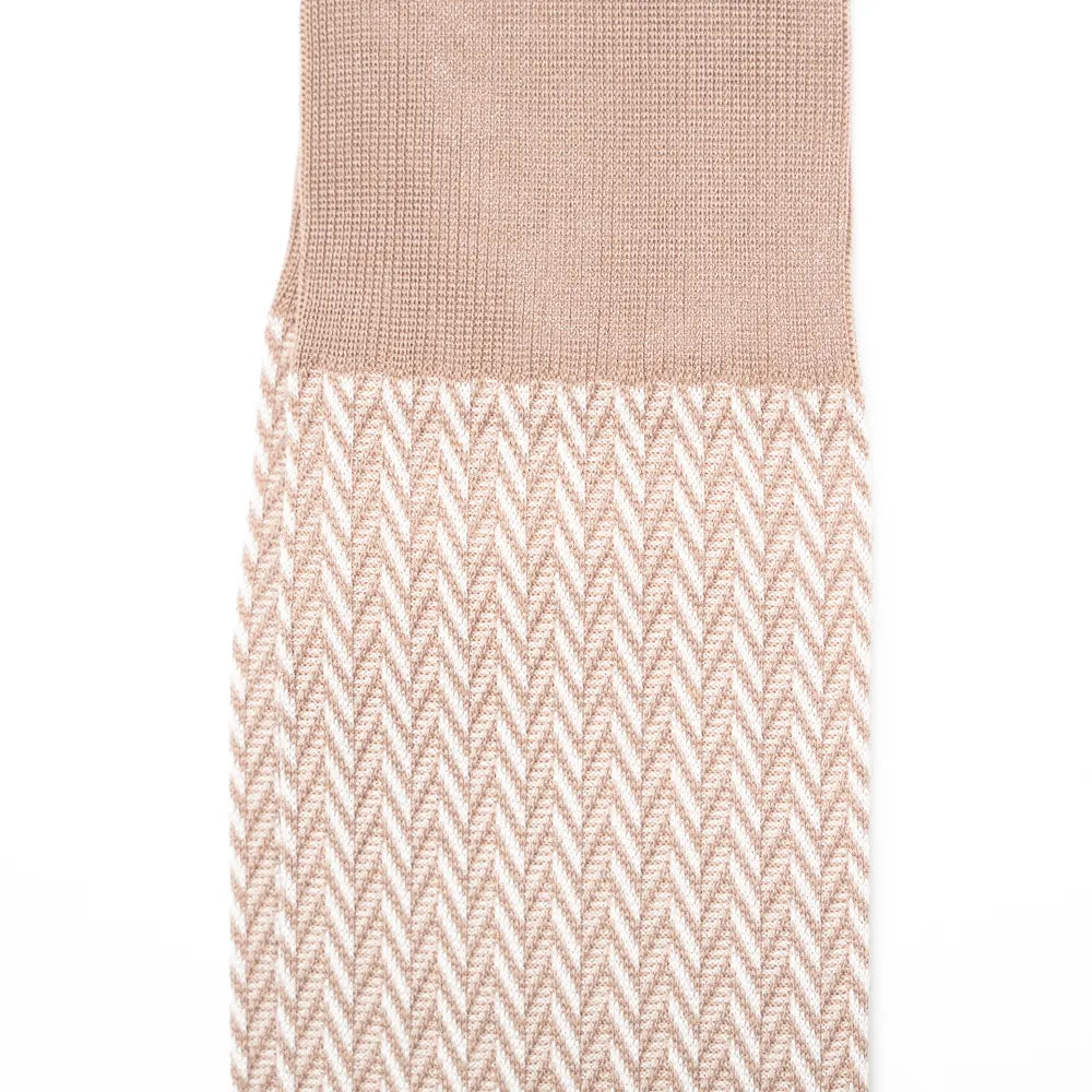 Il Regalo Herringbone Over-The-Calf Socks Beige Herringbone Knit Detail