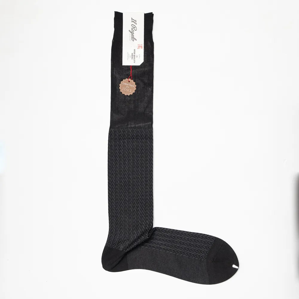 Il Regalo Herringbone Over-The-Calf Socks Black Front View