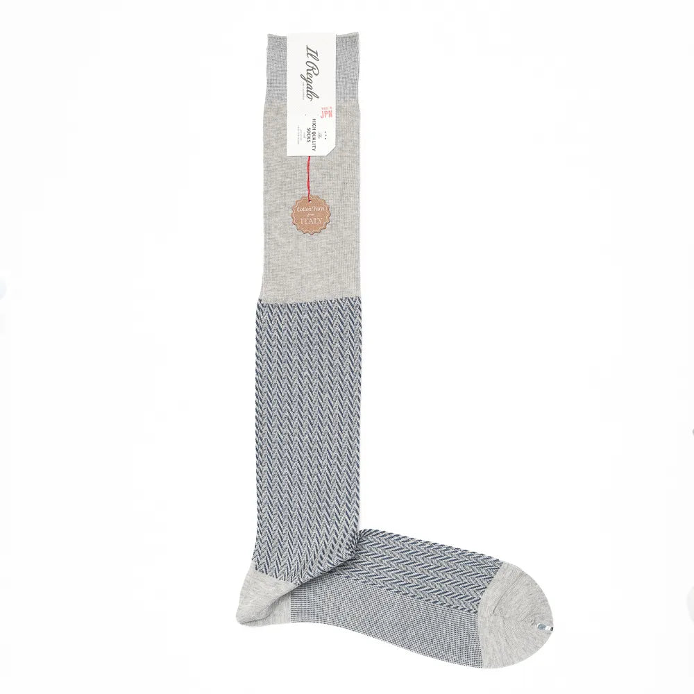 Il Regalo Herringbone Over-The-Calf Socks L.Grey Front View