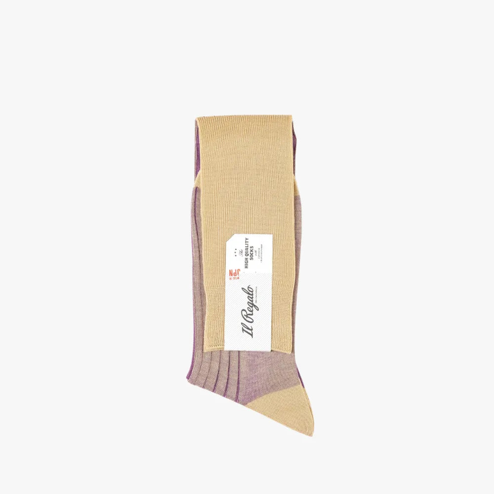 Folded view of the Il Regalo Reversible OTC Socks displaying both Beige and Plum tones and the reversible rib-knit construction.