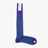 Full view of the Il Regalo Reversible Over The Calf Socks in Purple & Emerald showing the elongated silhouette, rib knit texture, and dual-color reversible design.