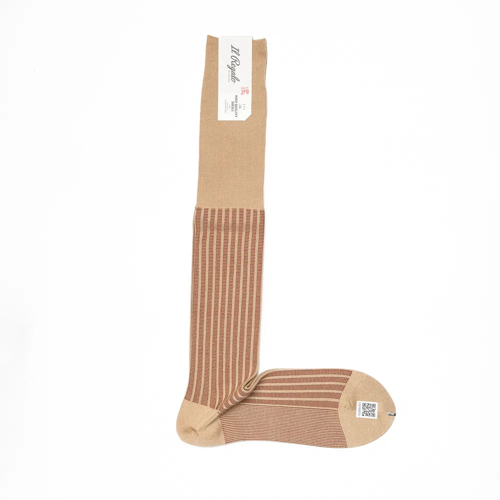 Il Regalo Stripe Jacquard Over-The-Calf Socks Beige Front View