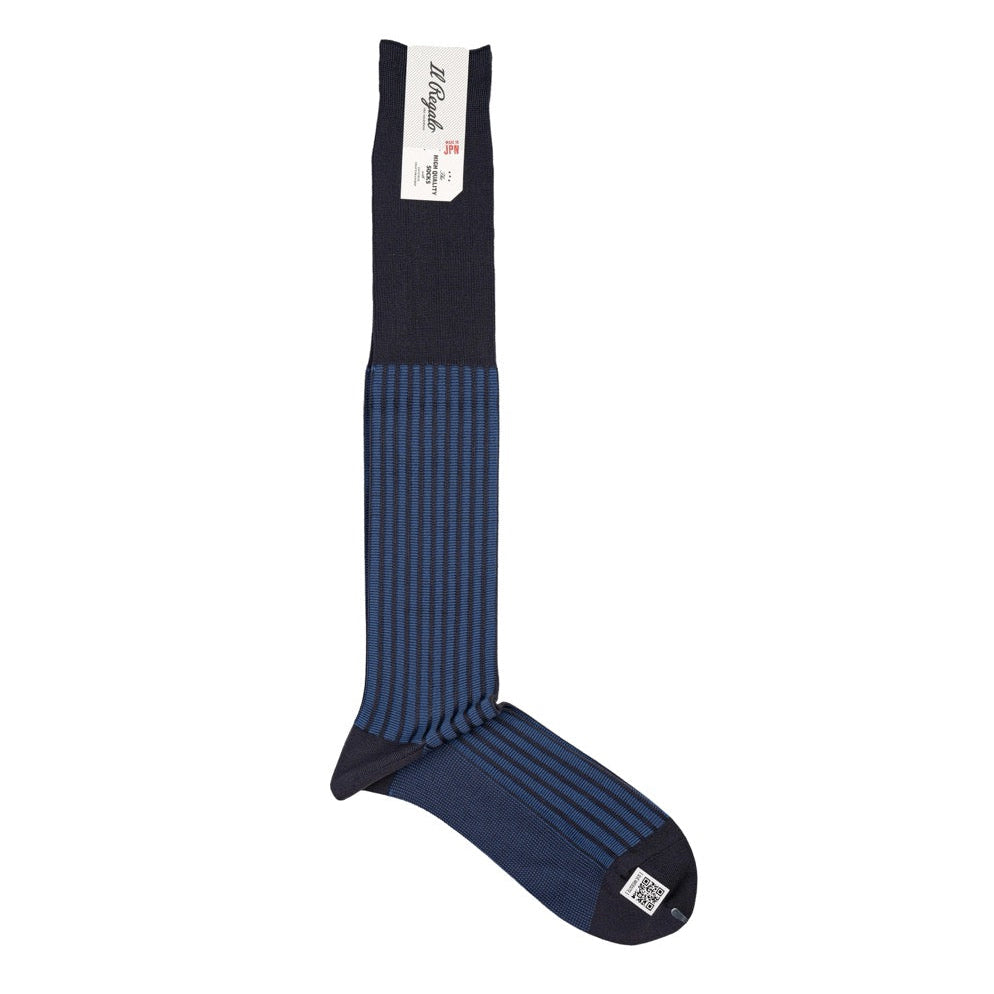 Il Regalo Stripe Jacquard Over-The-Calf Socks Navy Front View