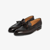 John Lobb Philip II Oxford in black calf, angled front view showing punched toe cap.