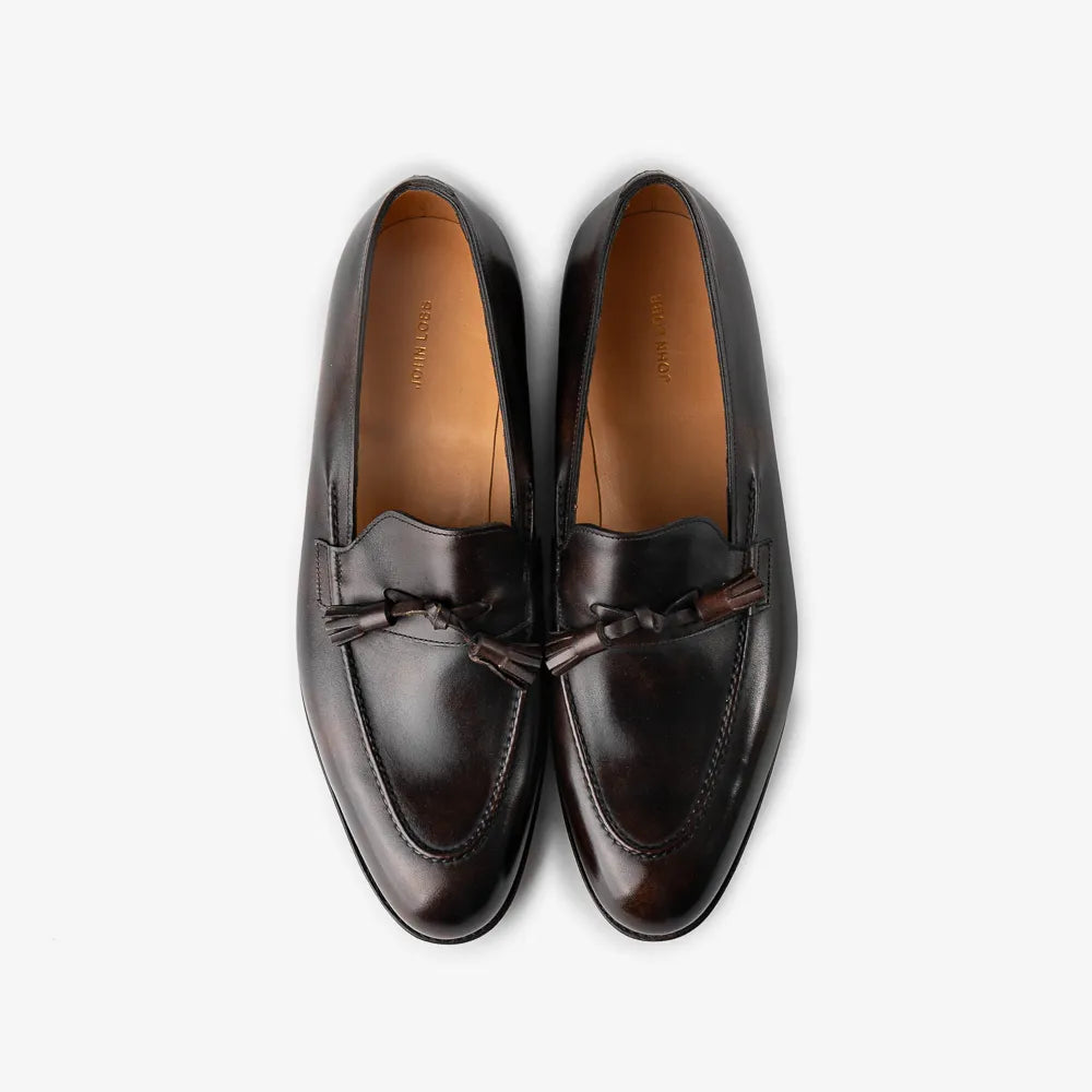 Top view of John Lobb Philip II Oxford in black calf with punched toe detail.