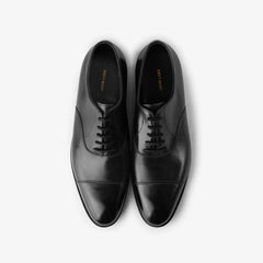 John Lobb Philip II Oxford in black calf, top view showing cap toe and symmetry.