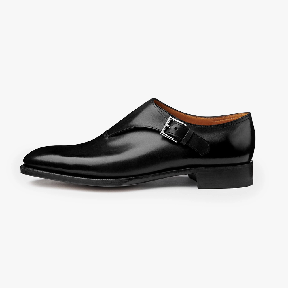 Side view of the John Lobb Jermyn II in Black highlighting the sleek profile, twin buckles, and balanced proportions.