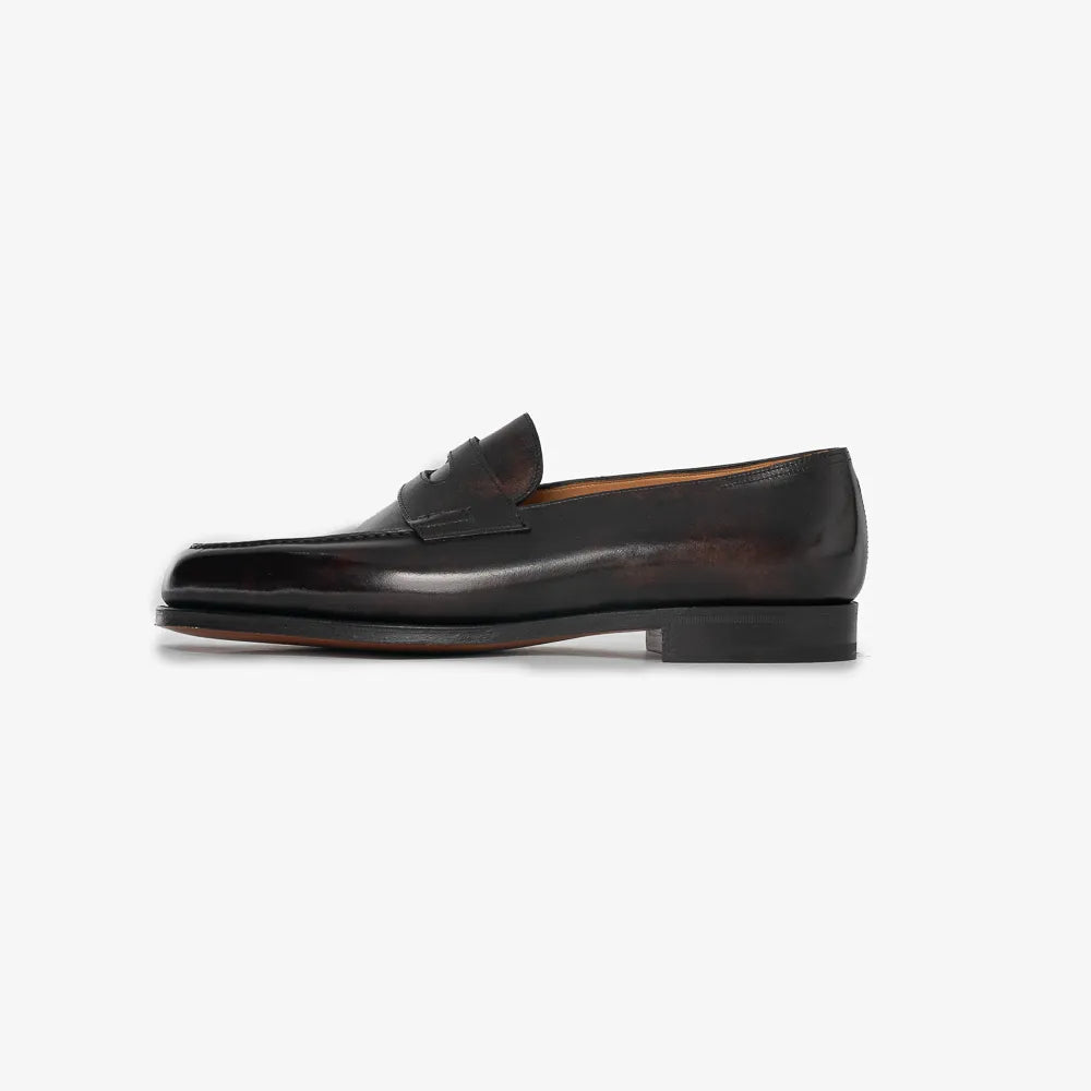 John Lobb Lopez in dark brown Museum Calf leather, side profile highlighting elegant loafer silhouette.